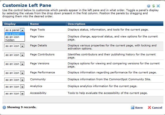 Customize Left Pane